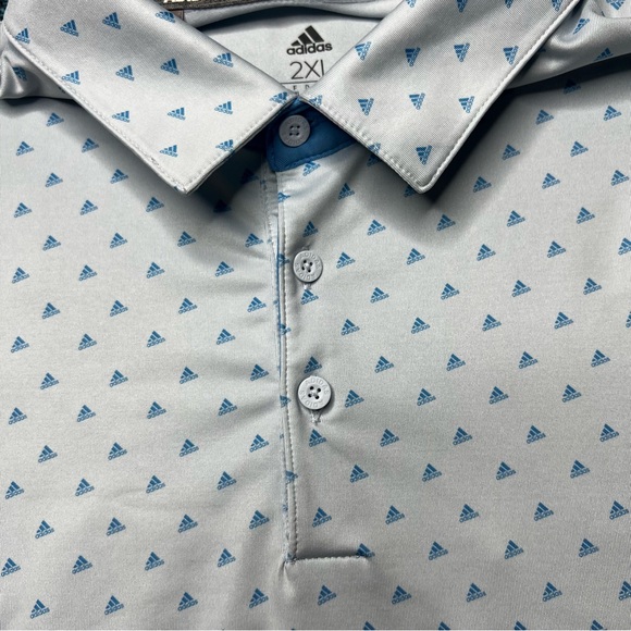 Adidas Allover Print 3 Stripe Logo Golf Polo in Blue - Picture 3 of 7